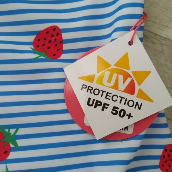 NWT Dolphin Love Girls Strawberry Stripe UPF 50+ One Piece Swimsuit - Picture 7 of 8